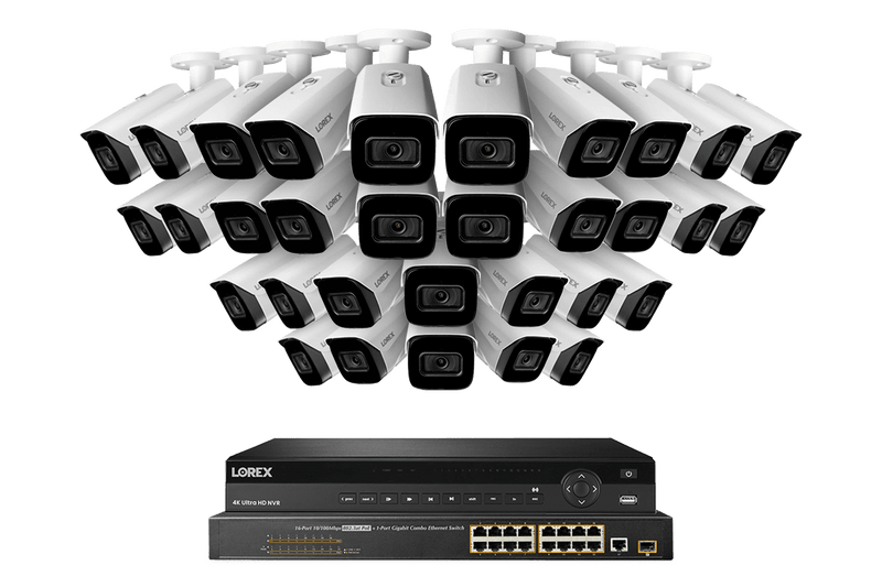 32-Channel Nocturnal NVR System with Thirty-Two 4K (8MP) Smart IP Security Cameras with Real-Time 30FPS Recording and Listen-in Audio