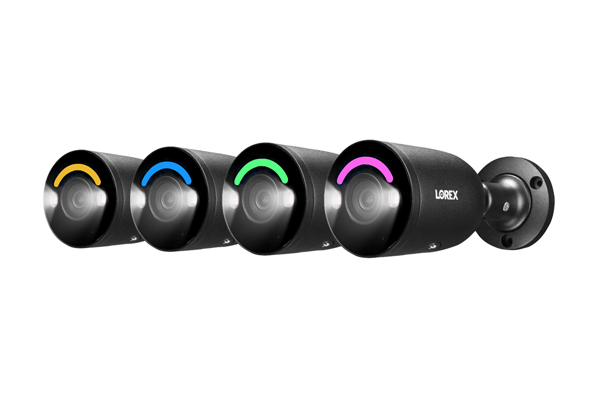 Lorex 4K Smart Security Lighting Deterrence Bullet AI PoE IP Wired Cameras - Black (Four Pack)