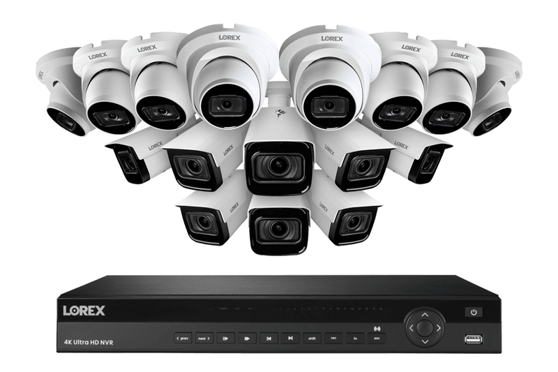 Lorex Nocturnal 4K 16-Channel 4TB Wired NVR System with 8 Smart IP Bullet Cameras and 8 Smart IP Dome Cameras, 30FPS Recording and Listen In Audio - White