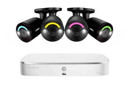 Lorex Fusion 4K 16 Camera Capable (8 Wired and 8 Wi-Fi) 2TB Wired NVR System with Bullet AI PoE Cameras Featuring Smart Security Lighting