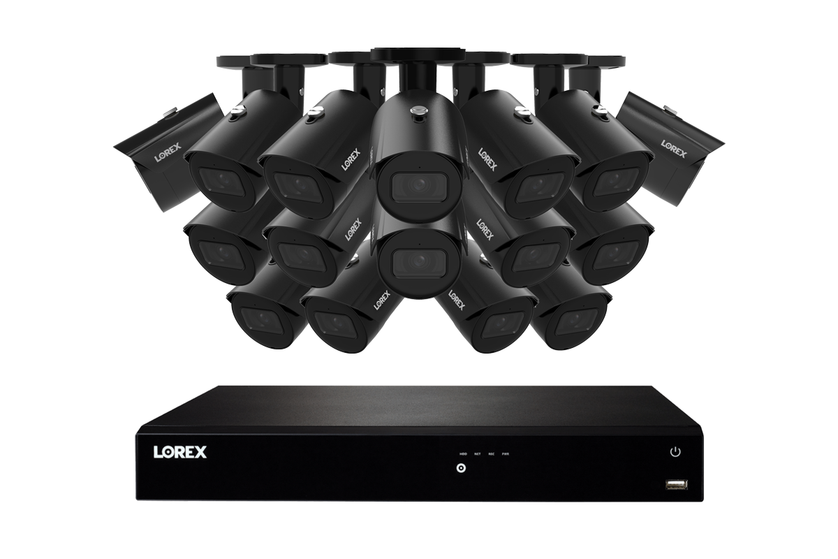 Lorex Fusion NVR with A20 (Aurora Series) IP Bullet Cameras - 4K 16-Channel 4TB Wired System - Black 16