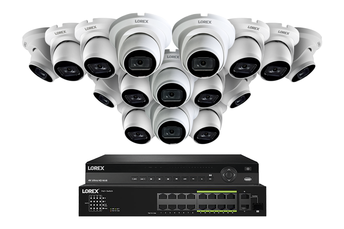 Lorex 4K (32 Camera Capable) 8TB Wired NVR System with Nocturnal 3 Smart IP Dome Cameras Featuring Listen-In Audio and 30FPS Recording
