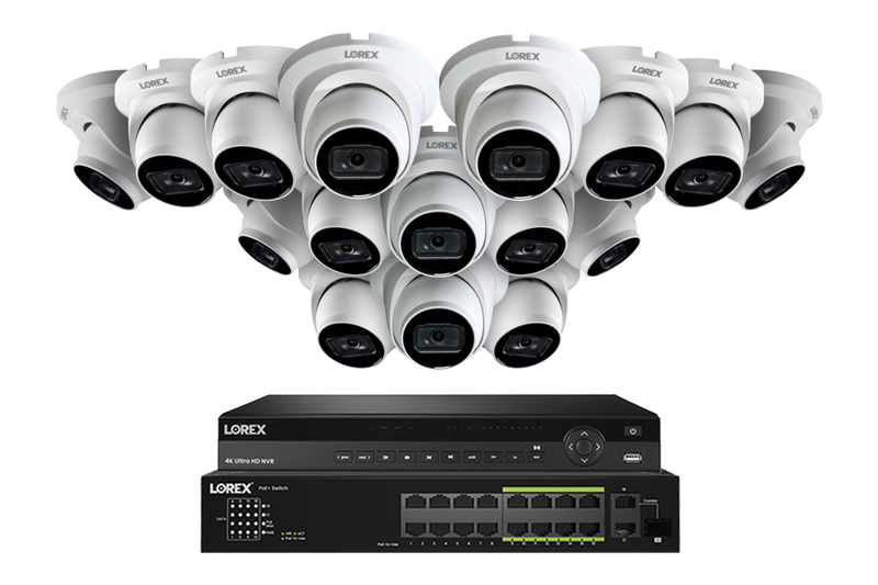 Lorex 4K (32 Camera Capable) 8TB Wired NVR System with Nocturnal 3 Smart IP Dome Cameras Featuring Listen-In Audio and 30FPS Recording