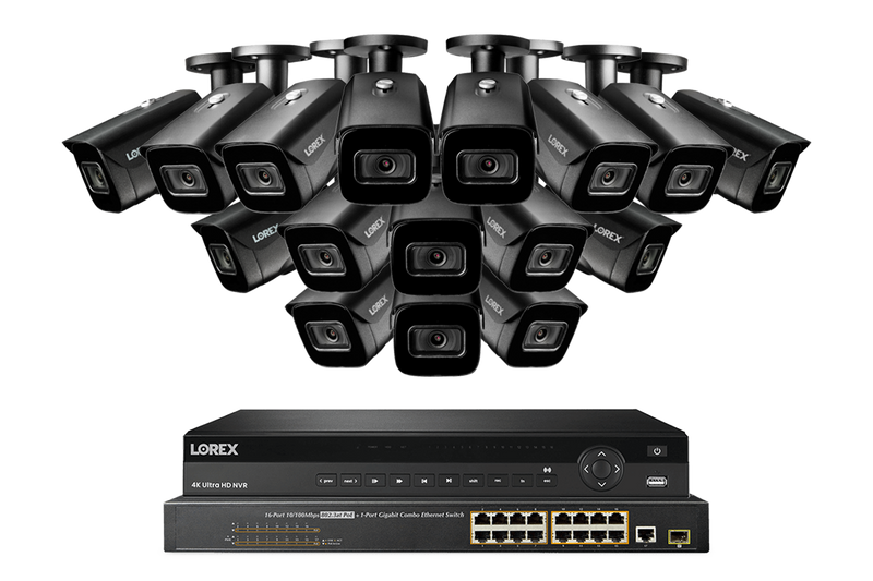 32-Channel Nocturnal NVR System with Sixteen 4K (8MP) IP Smart Security Cameras with Real-Time 30FPS Recording and Listen-in Audio