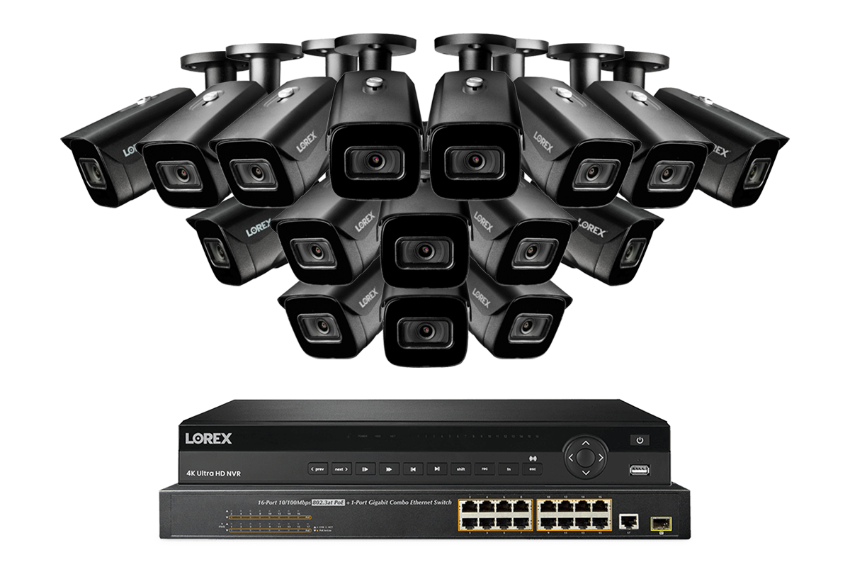 32-Channel NVR System with Sixteen 4K (8MP) Smart IP Motorized Optical Zoom Security Cameras and Real-Time 30FPS Recording