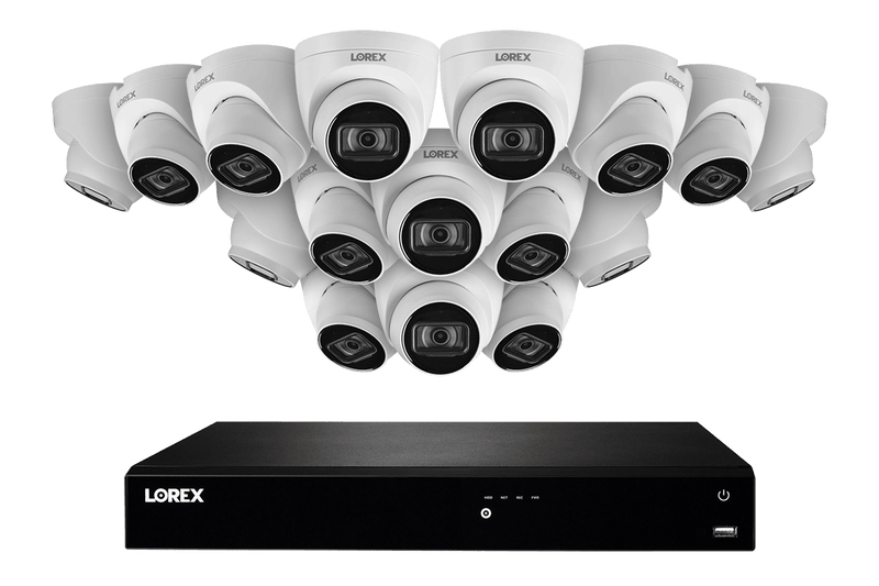 16-Channel Fusion NVR System with Sixteen 4K (8MP) IP Dome Cameras and Listen-In Audio
