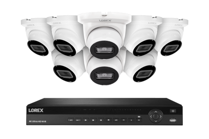 Lorex Fusion Series 4K 16 Camera Capable (Wired or Fusion Wi-Fi) 4TB Wired NVR System with 4MP (2K) A4 IP Turret Cameras- White 8