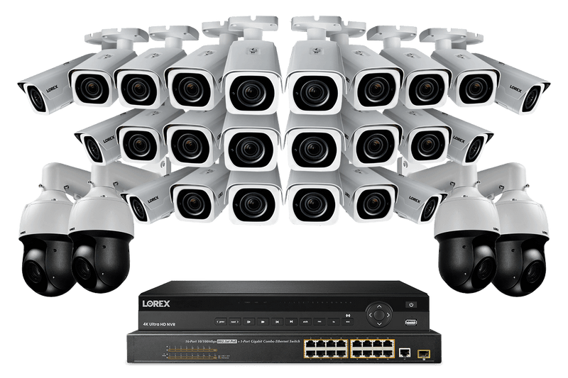 32-Channel NVR System with Twenty-Four 4K Varifocal Nocturnal Cameras and Four 2K PTZ Domes