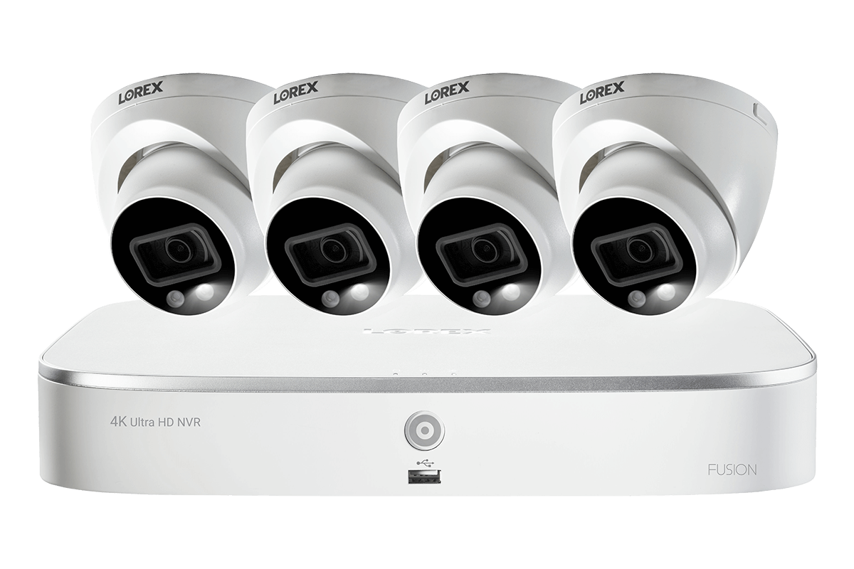 4K Ultra HD 8-Channel Fusion NVR System with 4 Smart Deterrence IP Audio Dome Cameras and Two-Way Talk
