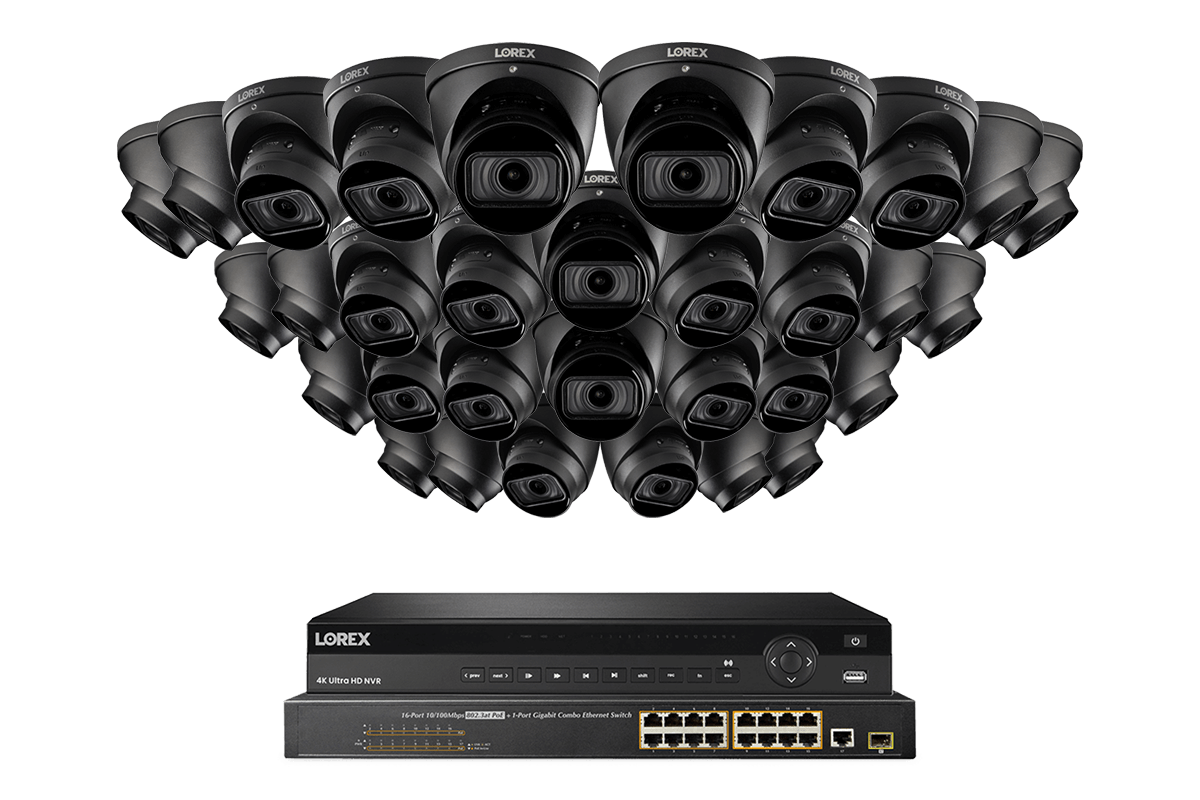 32-Channel Nocturnal NVR System with Thirty-Two 4K (8MP) Smart IP Optical Zoom Dome Security Cameras with Real-Time 30FPS Recording and Listen-in Audio