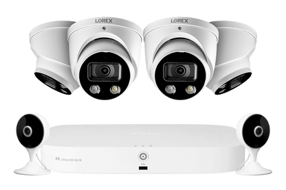 Lorex Fusion 4K 8-Channel 2TB Wired NVR System with Four 4K IP Dome Cameras + Two 2K Wi-Fi Indoor Cameras