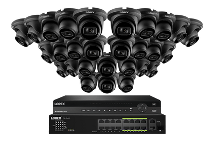 Lorex 4K (32 Camera Capable) 8TB Wired NVR System with Nocturnal 3 28 Black Smart IP Dome Cameras Featuring Listen-In Audio and 30FPS Recording