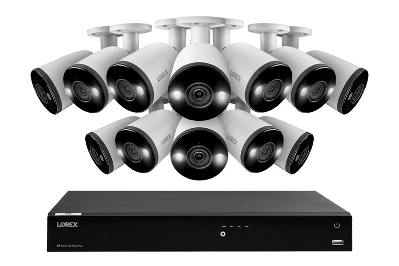 Lorex Fusion 4K (16 Camera Capable) 4TB Wired NVR System with Bullet Cameras Featuring Smart Deterrence and Two-Way Talk