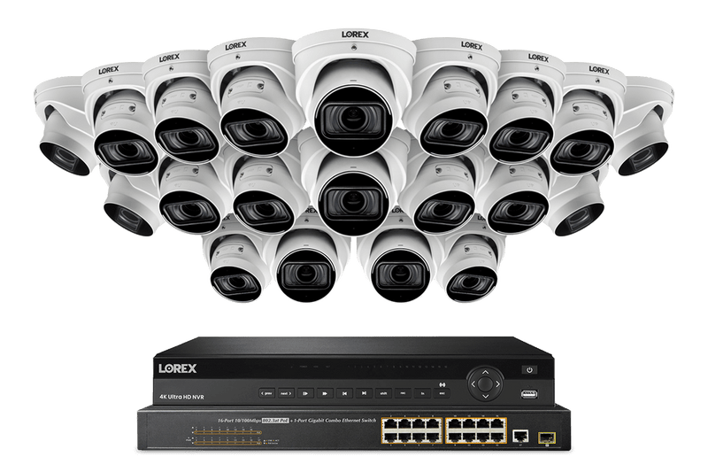 Lorex 4K (32 Camera Capable) 8TB Wired NVR System with Nocturnal 4 Smart IP Dome Cameras Featuring Motorized Varifocal Lens, Listen-In Audio and 30FPS Recording