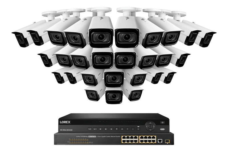 Lorex 4K 32-Channel 8TB Wired NVR System with Nocturnal 3 Smart IP Bullet Cameras Featuring Motorized Varifocal Lens and 30FPS Recording