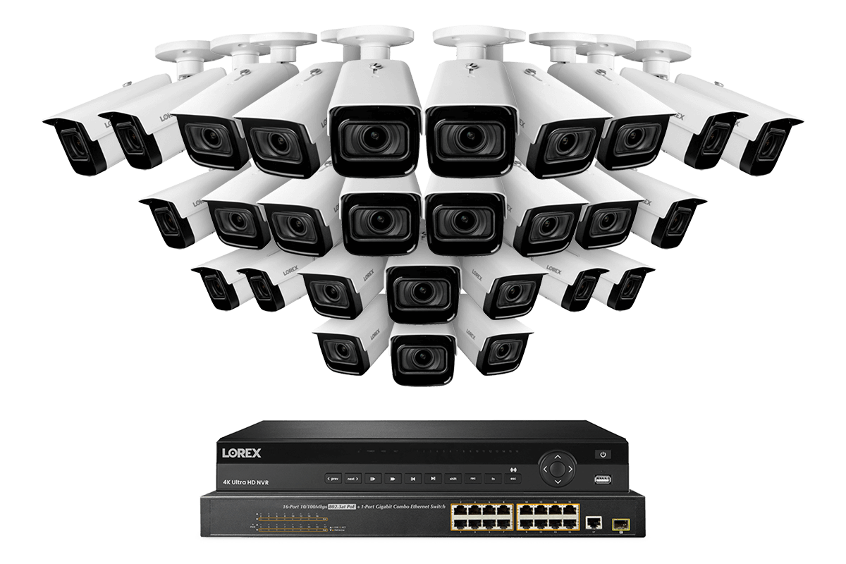 32-Channel Nocturnal NVR System with Twenty-Eight 4K (8MP) Smart IP Optical Zoom Security Cameras with Real-Time 30FPS Recording