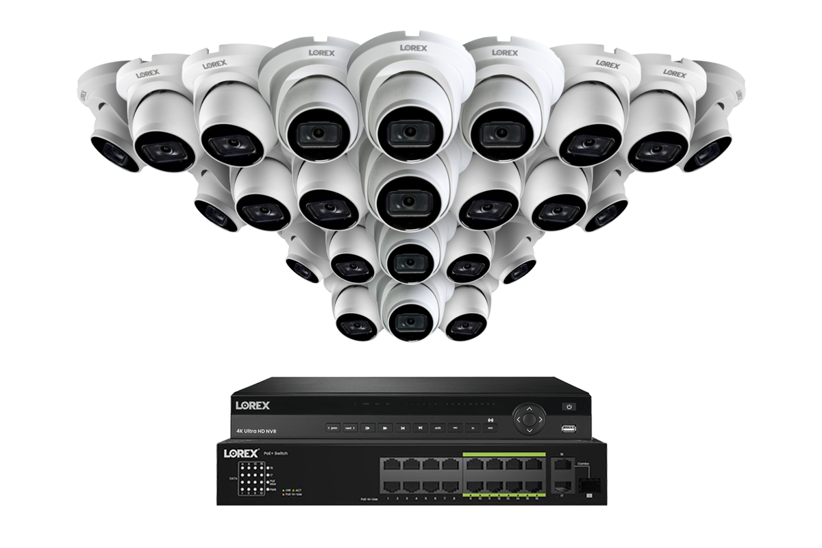 Lorex 4K (32 Camera Capable) 8TB Wired NVR System with Nocturnal 3 Smart IP Dome Cameras Featuring Listen-In Audio and 30FPS Recording