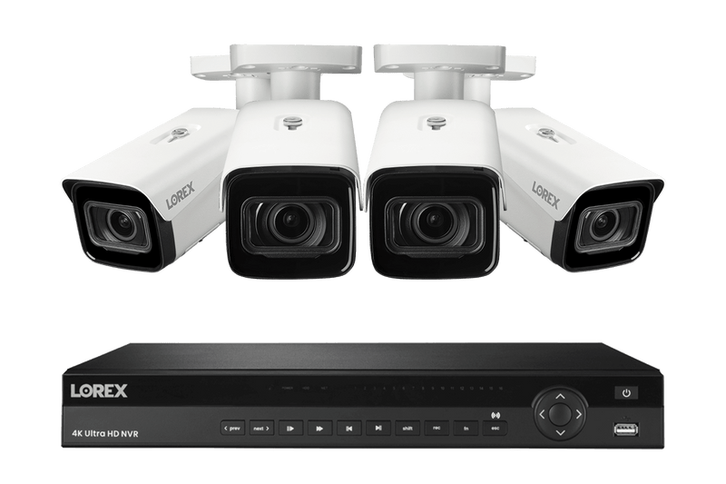 Lorex 4K (16 Camera Capable) 4TB Wired NVR System with Nocturnal 3 Smart IP Bullet Cameras with Motorized Varifocal Lens - White 4