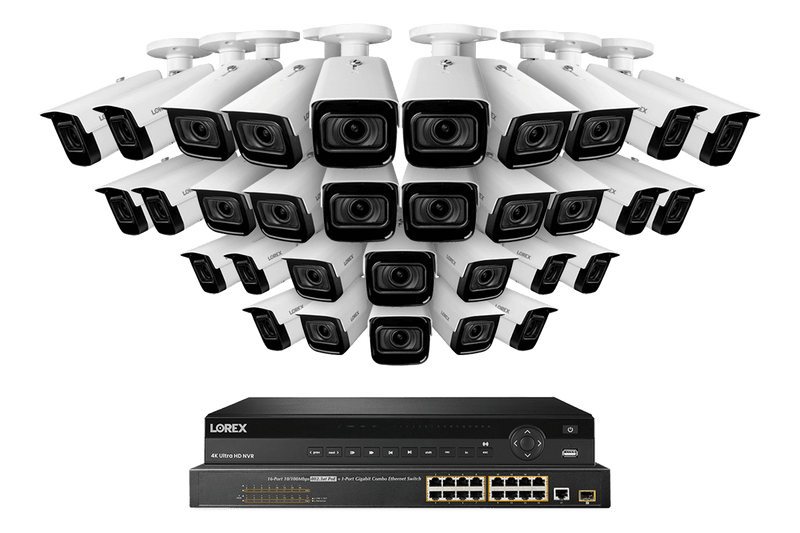 Lorex 4K 32-Channel 8TB Wired NVR System with Nocturnal 3 Smart IP Bullet Cameras Featuring Motorized Varifocal Lens and 30FPS Recording