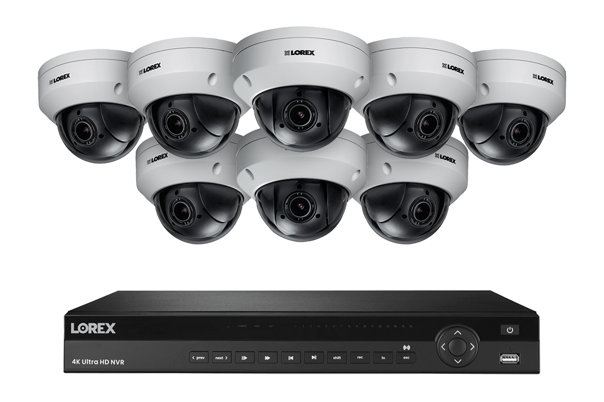Lorex 4K (16 Camera Capable) 4TB NVR System with Eight 2K Pan Tilt Zoom IP Cameras