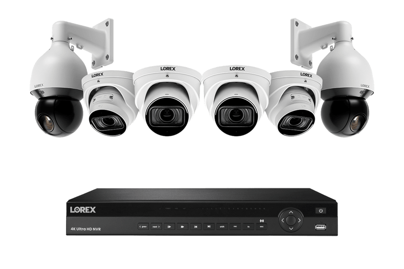 Lorex Nocturnal 4 4K (16 Camera Capable) 4TB NVR System with 4 Smart IP Dome Cameras and 2 Pan Tilt Zoom IP Cameras - White