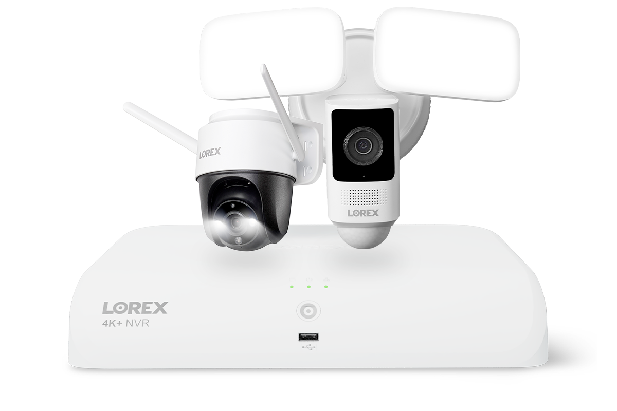 Lorex Wireless Fusion - 4K+ NVR with 2K Wi-Fi Floodlight and 2K Wi-Fi Outdoor Pan-Tilt Camera