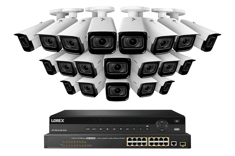 Lorex 4K 32-Channel 8TB Wired NVR System with Nocturnal 3 Smart IP Bullet Cameras Featuring Motorized Varifocal Lens and 30FPS Recording