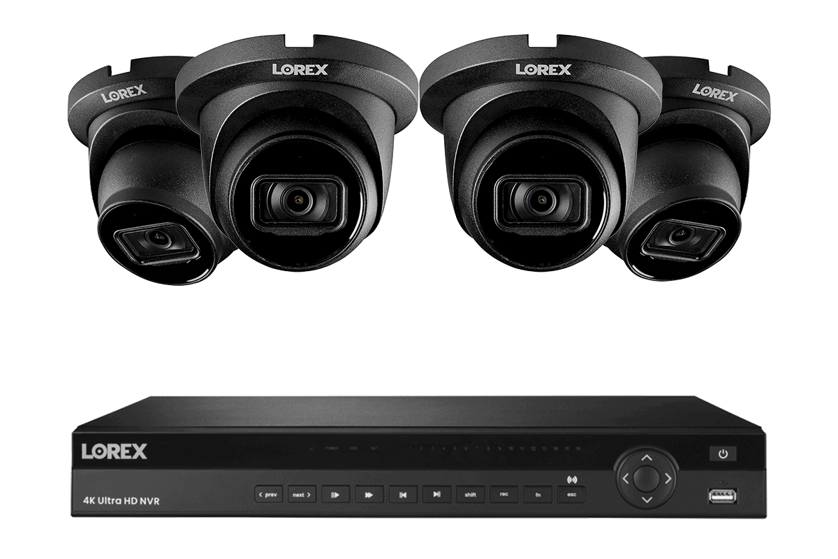 Lorex 4K (16 Camera Capable) 4TB Wired NVR System with Nocturnal 3 Smart IP Dome Cameras with Listen-In Audio and 30FPS - Black 4