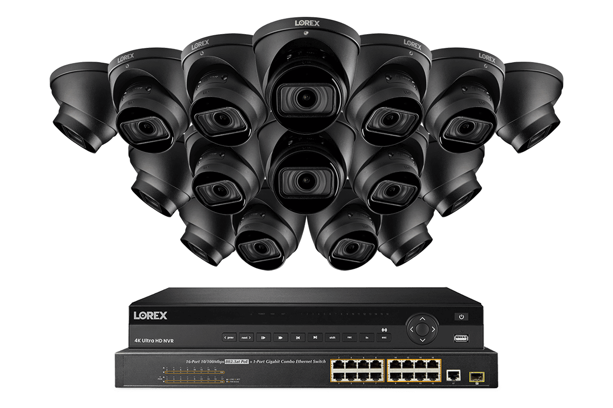 32-Channel Nocturnal NVR System with Sixteen 4K (8MP) Smart IP Optical Zoom Dome Security Cameras with Real-Time 30FPS Recording and Listen-in Audio