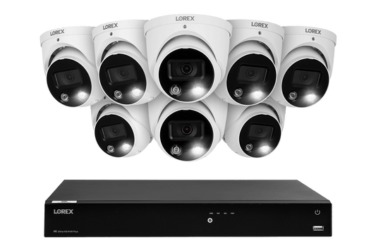 Lorex Fusion 4K (16 Camera Capable) 4TB Wired NVR System with Dome Cameras Featuring Smart Deterrence and Two-Way Talk