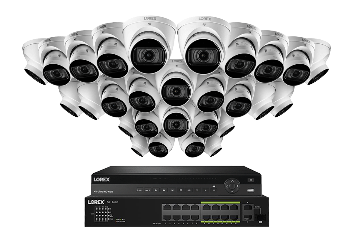 Lorex 4K (32 Camera Capable) 8TB Wired NVR System with Nocturnal 3 Smart IP Dome Cameras Featuring Motorized Varifocal Lens and 30FPS Recording