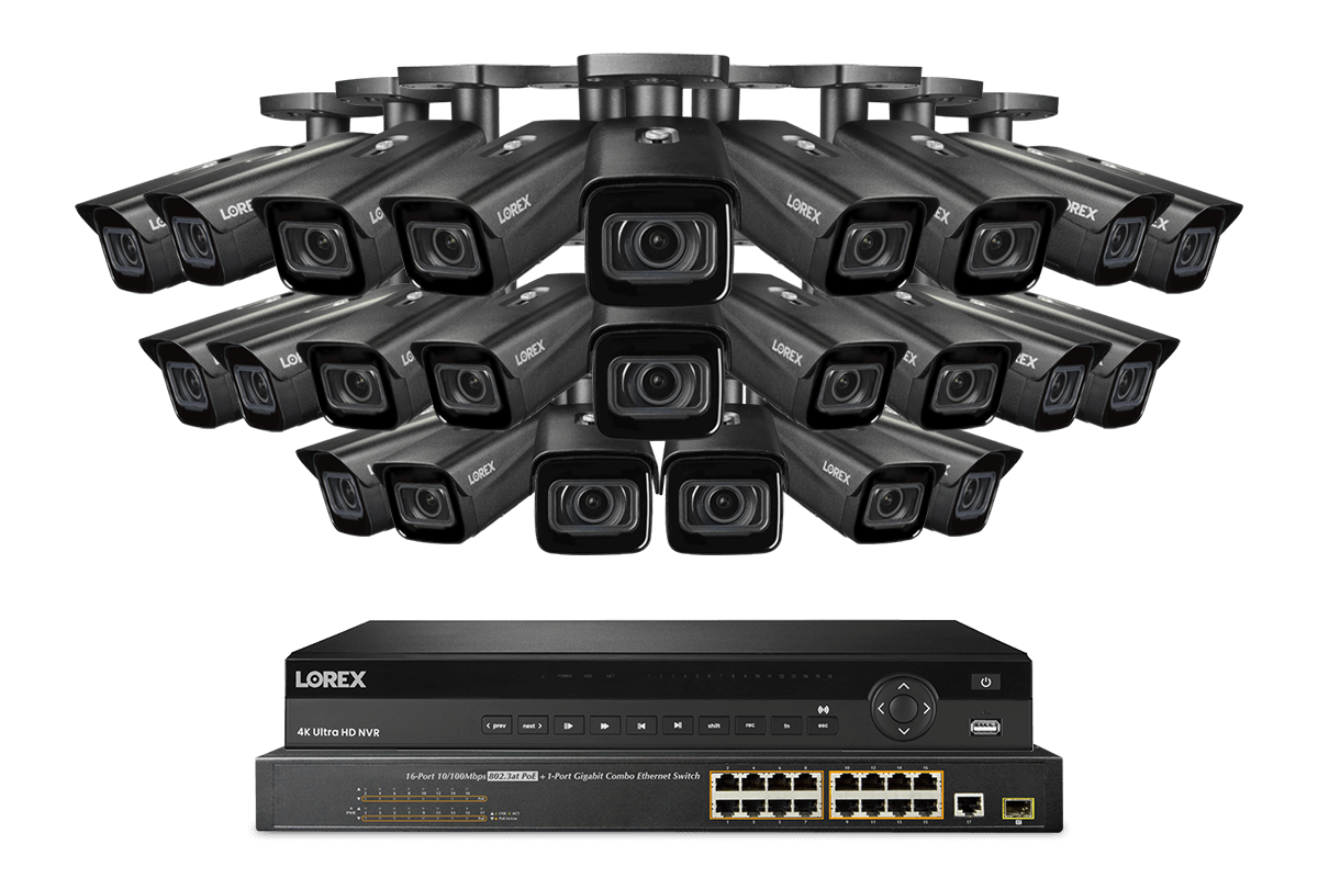 Lorex 4K 32-Channel 8TB Wired NVR System with Nocturnal 4 Smart IP Bullet Cameras Featuring Motorized Varifocal Lens, Vandal Resistant and 30FPS Recording