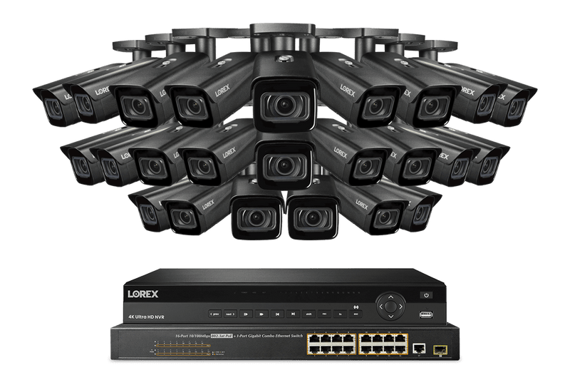 Lorex 4K 32-Channel 8TB Wired NVR System with Nocturnal 4 Smart IP Bullet Cameras Featuring Motorized Varifocal Lens, Vandal Resistant and 30FPS Recording