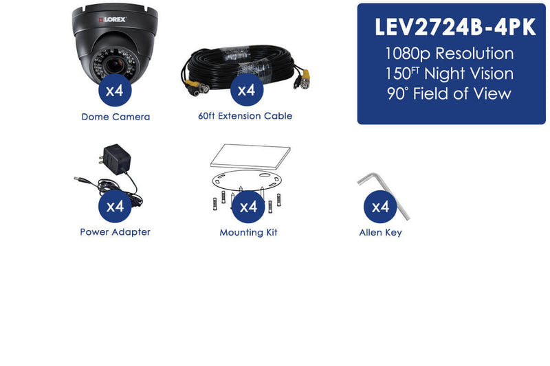 1080p HD Security Dome Cameras with 3x Zoom Motorized Varifocal Zoom Lenses, 150ft Night Vision (4-pack)