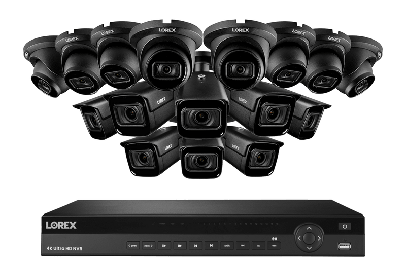 Lorex Nocturnal 4K 16-Channel 4TB Wired NVR System with 8 Smart IP Bullet Cameras and 8 Smart IP Dome Cameras, 30FPS Recording and Listen In Audio - Black