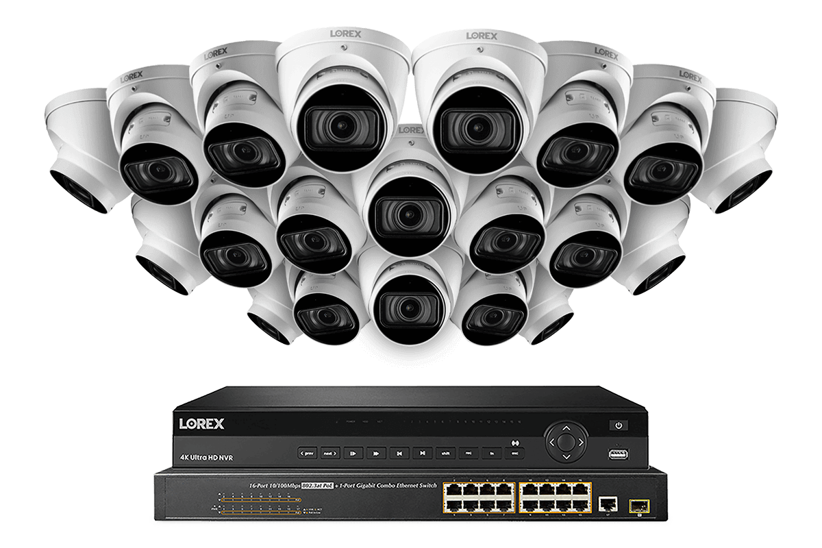 32-Channel Nocturnal NVR System with Twenty 4K (8MP) Smart IP Optical Zoom Dome Security Cameras with Real-Time 30FPS Recording and Listen-in Audio
