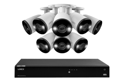 Lorex Fusion 4K (16 Camera Capable) 4TB Wired NVR System with Bullet Cameras Featuring Smart Deterrence and Two-Way Talk