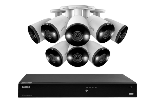 Lorex Fusion 4K (16 Camera Capable) 4TB Wired NVR System with Bullet Cameras Featuring Smart Deterrence and Two-Way Talk