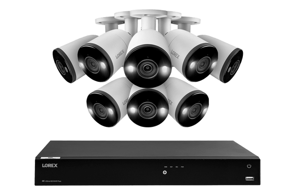 Lorex Fusion 4K (16 Camera Capable) 4TB Wired NVR System with Bullet Cameras Featuring Smart Deterrence and Two-Way Talk