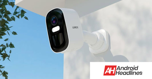 Lorex Connect outdoor Wi-Fi battery security camera mounted on an exterior wall in daylight, featured in Android Headlines’ coverage of flexible DIY home security.