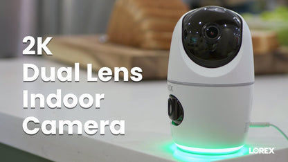 Lorex 2K Dual Lens Indoor Pan-Tilt Wi-Fi Security Camera (32GB) - Open Box