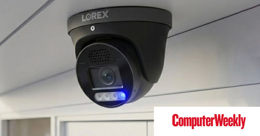 Lorex X Series AI-powered turret security camera installed indoors, featured in Computer Weekly's coverage of intelligent business security.