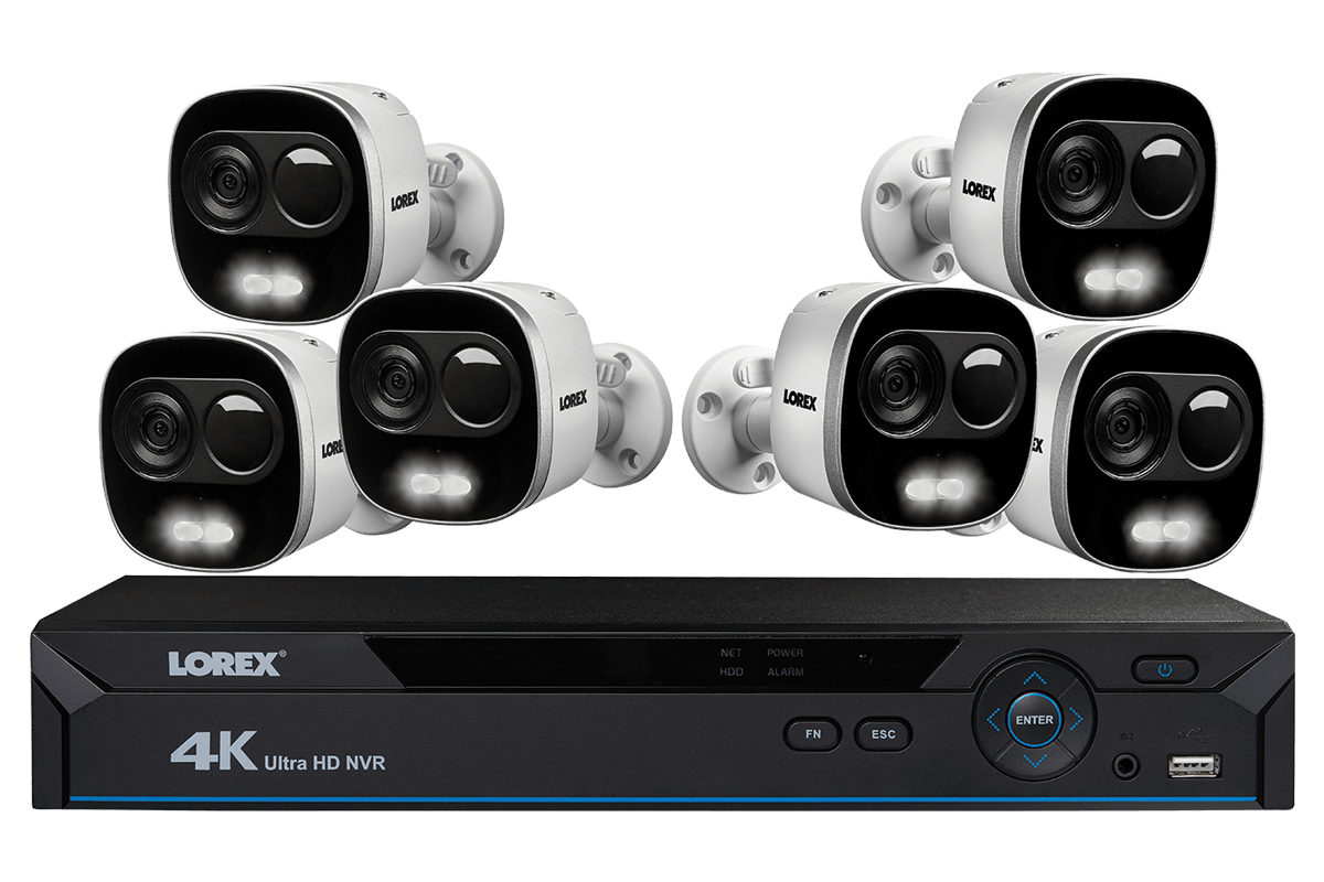4K Ultra HD IP NVR System with 6 Active Deterrence Security Cameras, 130ft Night Vision - Lorex Technology Inc.
