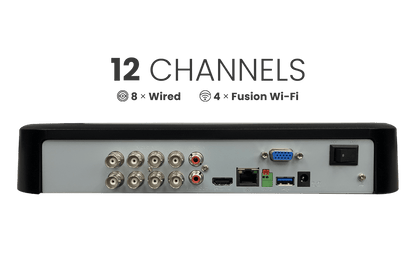 Lorex Fusion 4K 12-Channel (8 Wired + 4 Wi-Fi) 2TB DVR System with 4 Analog Active Deterrence Cameras and 2 Spotlight Indoor/Outdoor Wi-Fi Cameras - Lorex Technology Inc.