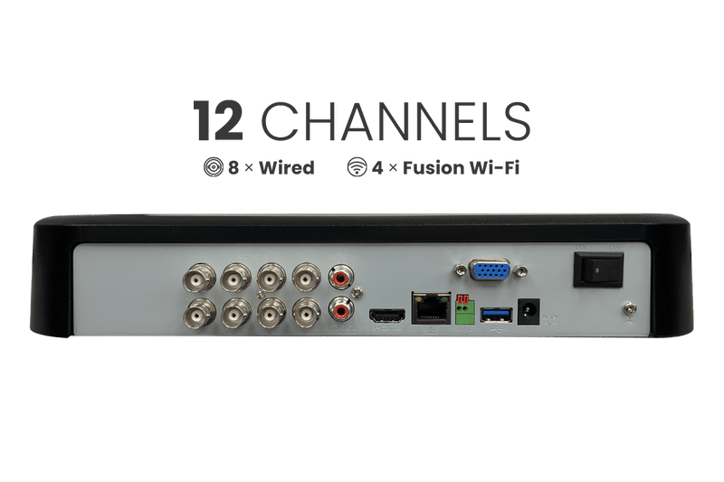 Lorex Fusion 4K 12-Channel (8 Wired + 4 Wi-Fi) 2TB DVR System with 4 Analog Active Deterrence Cameras and 2 Spotlight Indoor/Outdoor Wi-Fi Cameras - Lorex Technology Inc.