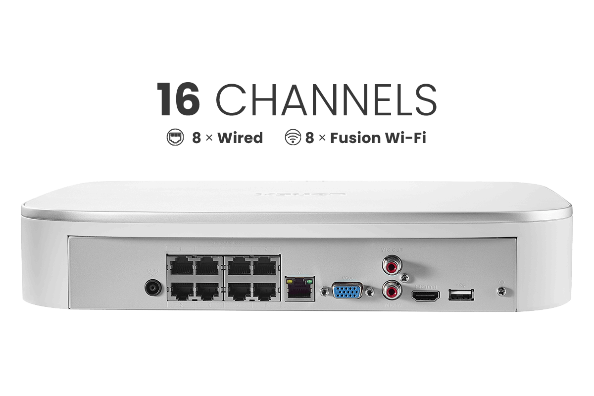 Lorex Fusion 4K 16 Camera Capable (8 Wired and 8 Wi-Fi) 2TB Wired NVR System with 4 Bullet Cameras Featuring Smart Security Lighting - Lorex Technology Inc.