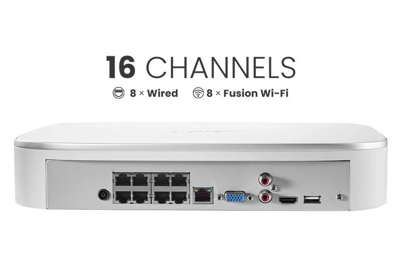 Lorex Fusion 4K 16-Channel (8 Wired + 8 Wi-Fi) 2TB NVR System with Dome Cameras featuring Listen-In Audio - Lorex Technology Inc.